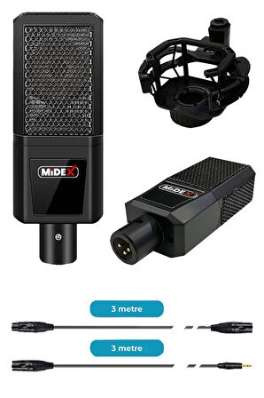 Midex MX-2020 Set Phantom Power Condenser Stüdyo Mikrofon Kayıt Paketi